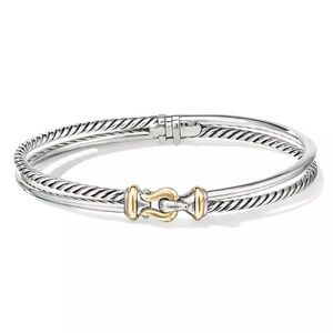 DAVID YURMAN Sterling Silver Two-Row Cable Buckle Bracelet with 18K Yell…
